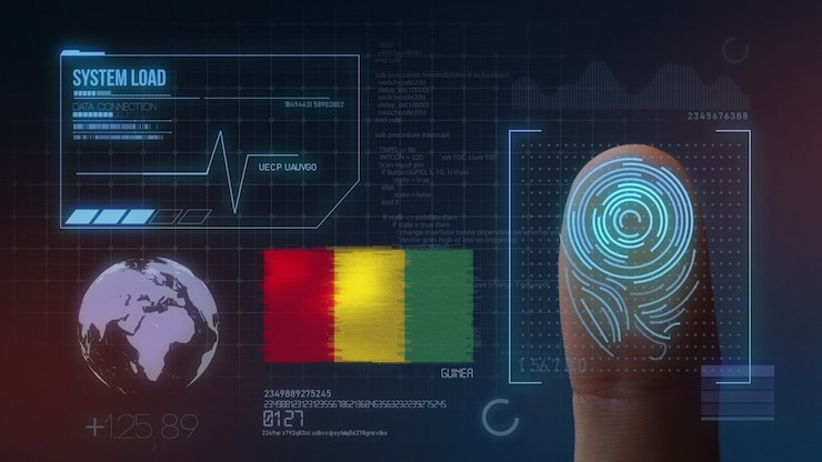 Foto sistema de identificación biométrica de escaneo de huellas digitales nacionalidad guinea