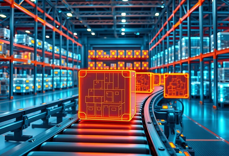 Foto sistema inteligente de gestión de almacenes que utiliza tecnología de realidad aumentada para identificar la preparación de paquetes