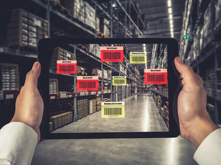 Foto sistema inteligente de gestión de almacenes que utiliza tecnología de realidad aumentada