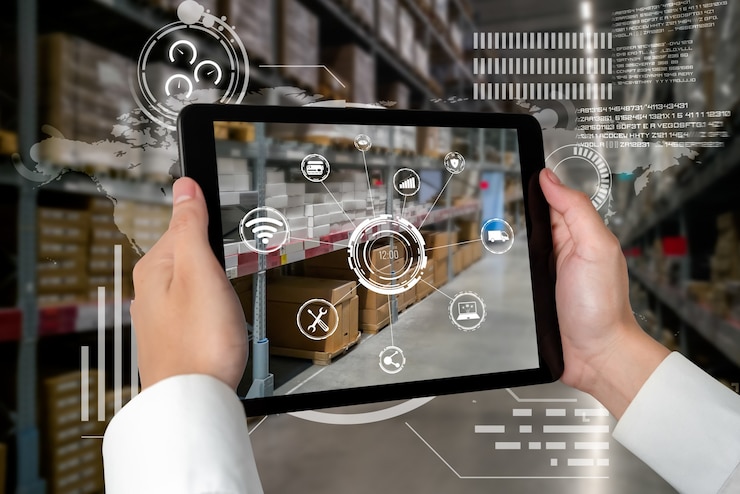 Foto sistema inteligente de gestión de almacenes que utiliza tecnología de realidad aumentada
