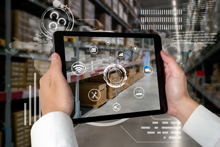 Foto sistema inteligente de gestión de almacenes que utiliza tecnología de realidad aumentada