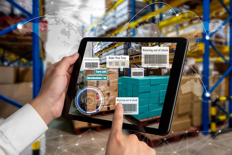 Foto sistema inteligente de gestión de almacenes que utiliza tecnología de realidad aumentada