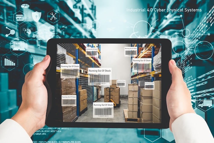 Foto sistema inteligente de gestión de almacenes que utiliza tecnología de realidad aumentada