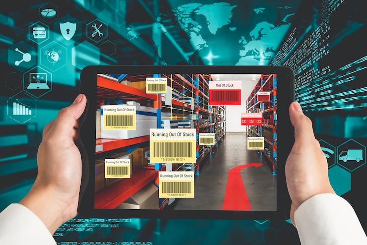 Foto sistema inteligente de gestión de almacenes que utiliza tecnología de realidad aumentada