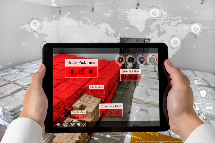 Foto sistema inteligente de gestión de almacenes que utiliza tecnología de realidad aumentada