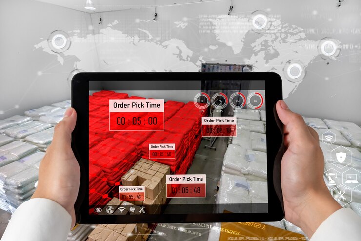 Foto sistema inteligente de gestión de almacenes que utiliza tecnología de realidad aumentada