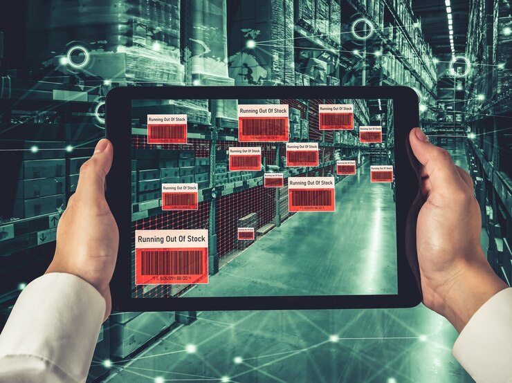 Foto sistema inteligente de gestión de almacenes que utiliza tecnología de realidad aumentada