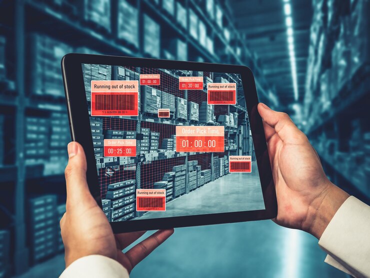 Foto sistema inteligente de gestión de almacenes que utiliza tecnología de realidad aumentada