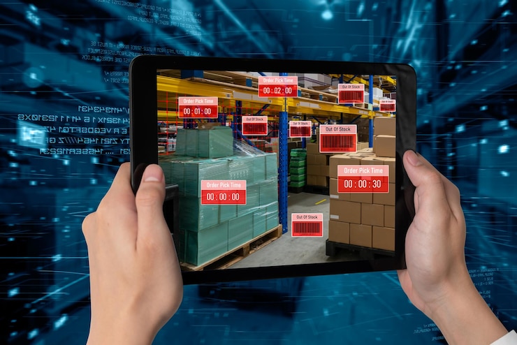 Foto sistema inteligente de gestión de almacenes que utiliza tecnología de realidad aumentada