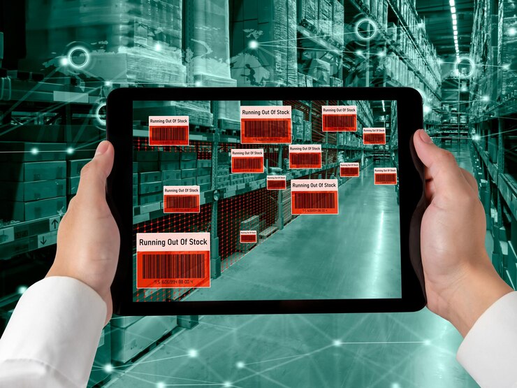Foto sistema inteligente de gestión de almacenes que utiliza tecnología de realidad aumentada