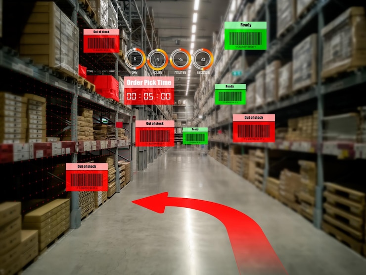 Foto sistema inteligente de gestión de almacenes que utiliza tecnología de realidad aumentada