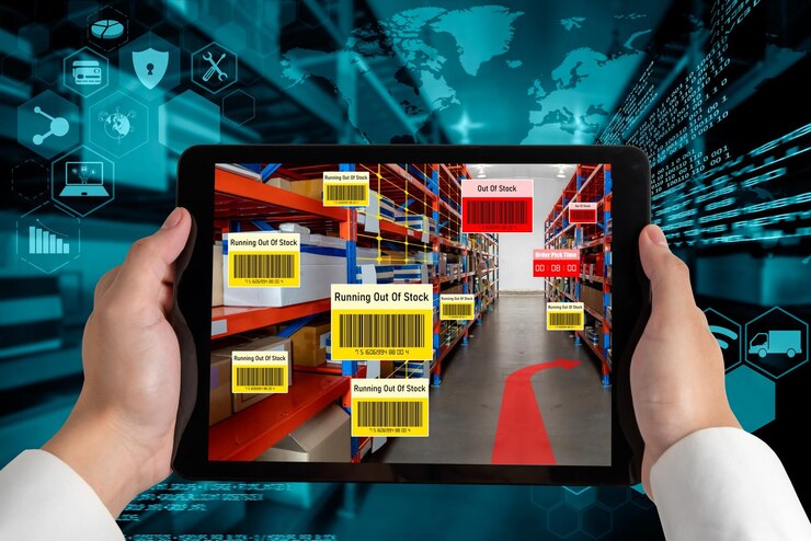 Foto sistema inteligente de gestión de almacenes que utiliza tecnología de realidad aumentada