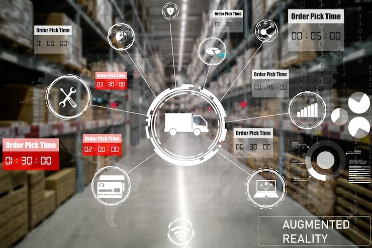 Foto sistema inteligente de gestión de almacenes que utiliza tecnología de realidad aumentada