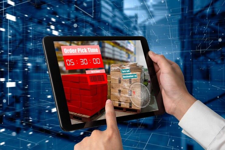 Foto sistema inteligente de gestión de almacenes que utiliza tecnología de realidad aumentada
