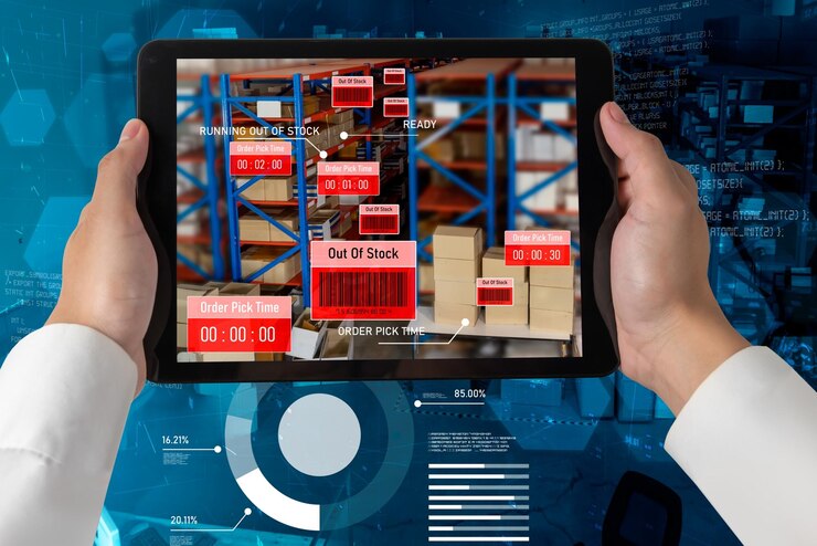 Foto sistema inteligente de gestión de almacenes que utiliza tecnología de realidad aumentada