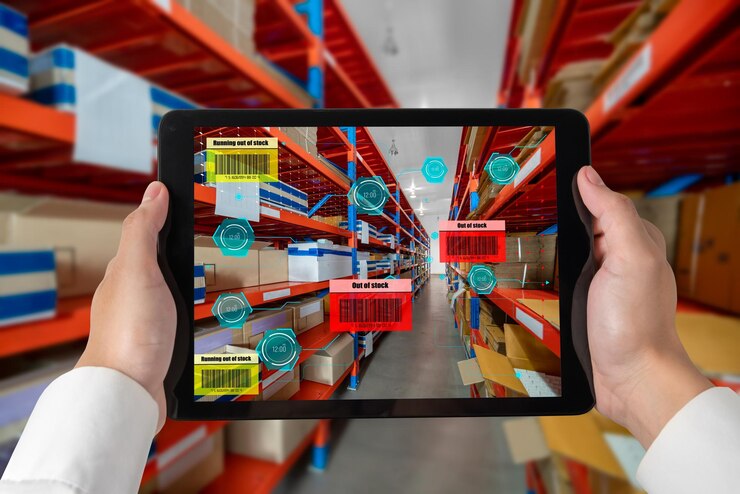 Foto sistema inteligente de gestión de almacenes que utiliza tecnología de realidad aumentada