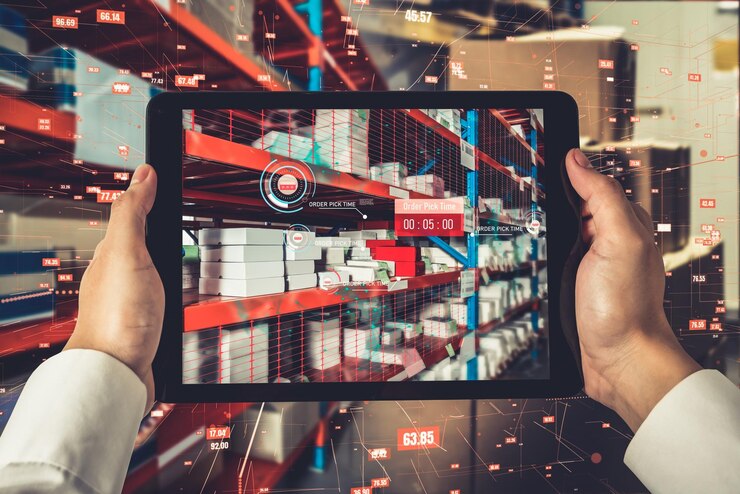 Foto sistema inteligente de gestión de almacenes que utiliza tecnología de realidad aumentada