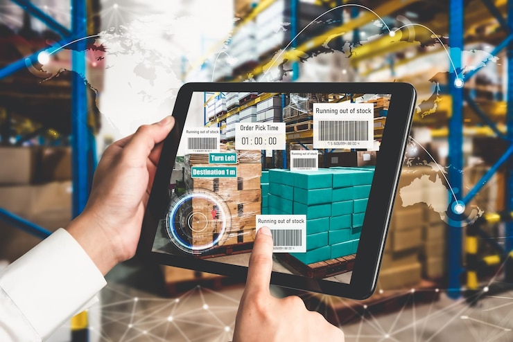Foto sistema inteligente de gestión de almacenes que utiliza tecnología de realidad aumentada