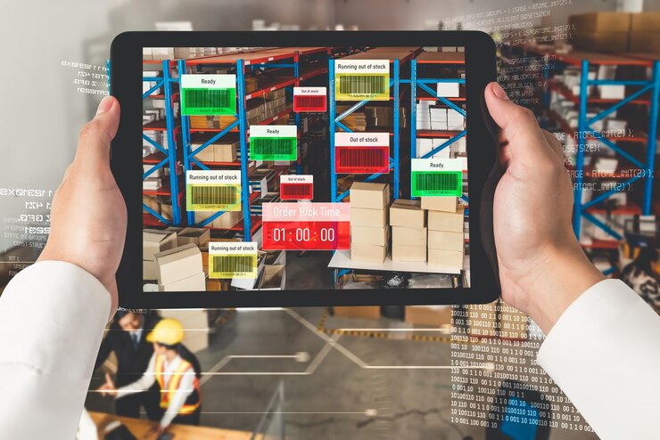 Foto sistema inteligente de gestión de almacenes que utiliza tecnología de realidad aumentada
