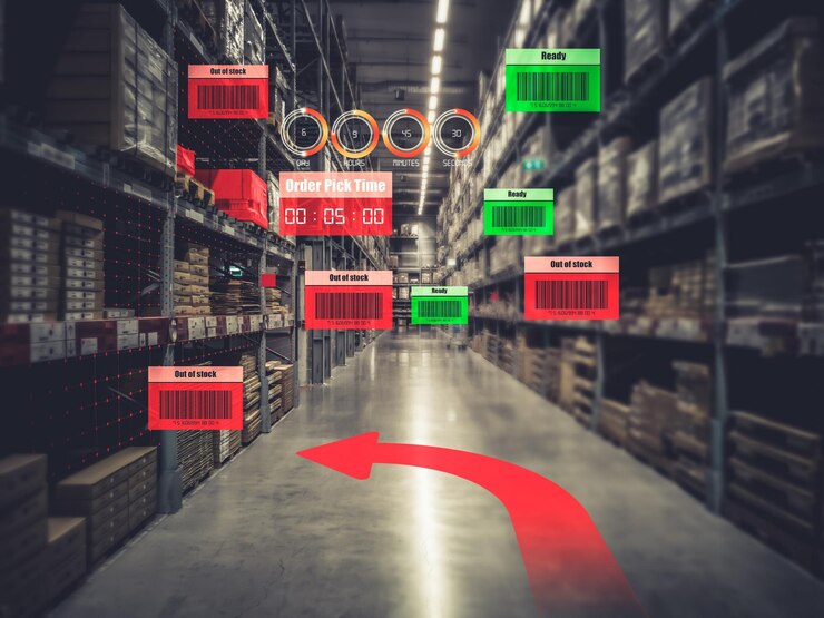 Foto sistema inteligente de gestión de almacenes que utiliza tecnología de realidad aumentada