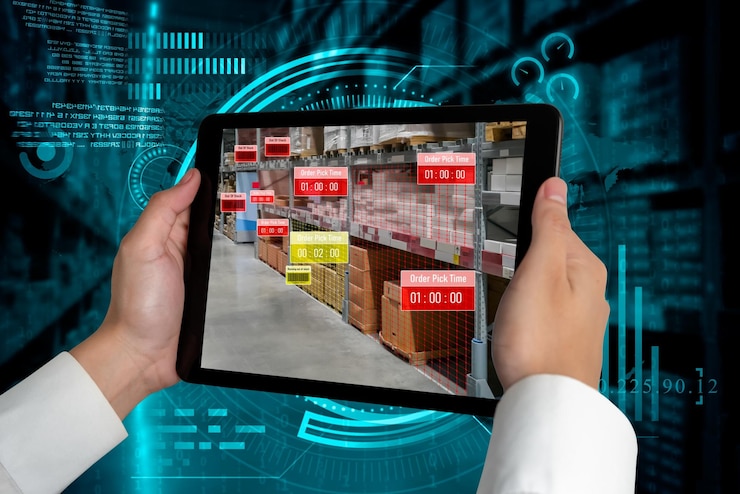 Foto sistema inteligente de gestión de almacenes que utiliza tecnología de realidad aumentada