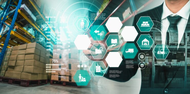 Foto sistema inteligente de gestión de almacenes con tecnología innovadora de internet de las cosas