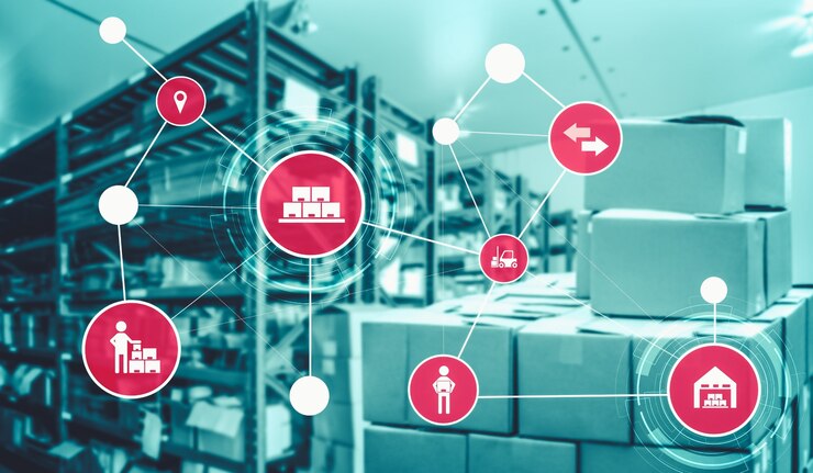 Foto sistema inteligente de gestión de almacenes con tecnología innovadora de internet de las cosas