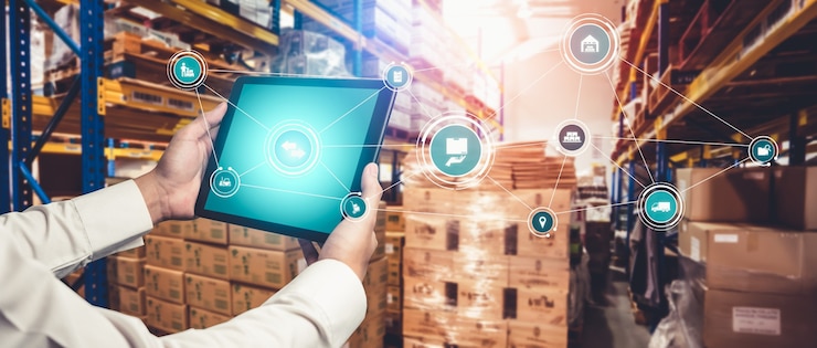 Foto sistema inteligente de gestión de almacenes con tecnología innovadora de internet de las cosas