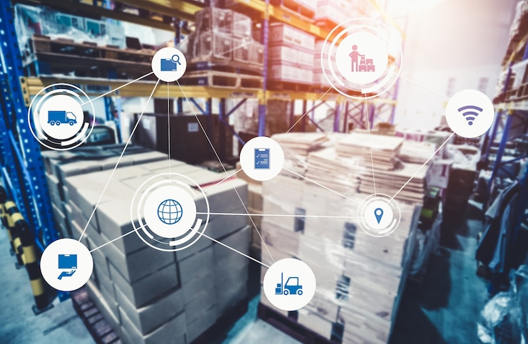 Foto sistema inteligente de gestión de almacenes con tecnología innovadora de internet de las cosas