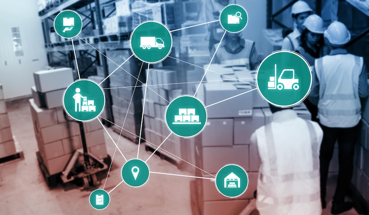 Foto sistema inteligente de gestión de almacenes con tecnología innovadora de internet de las cosas
