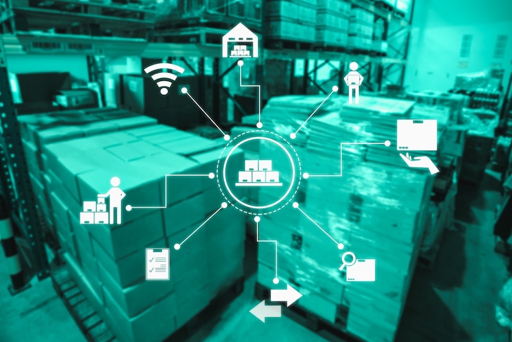 Foto sistema inteligente de gestión de almacenes con tecnología innovadora de internet de las cosas