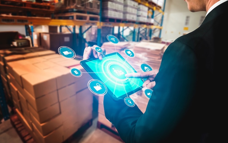 Foto sistema inteligente de gestión de almacenes con tecnología innovadora de internet de las cosas