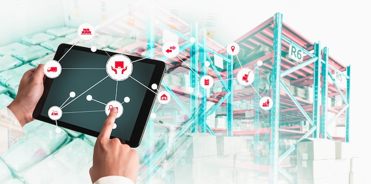 Foto sistema inteligente de gestión de almacenes con tecnología innovadora de internet de las cosas