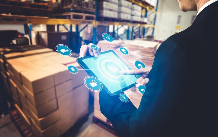 Foto sistema inteligente de gestión de almacenes con tecnología innovadora de internet de las cosas