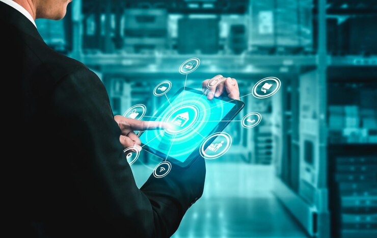 Foto sistema inteligente de gestión de almacenes con tecnología innovadora de internet de las cosas