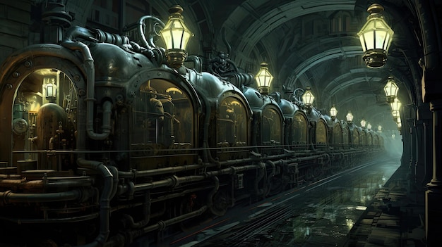 Sistema de metro subterráneo steampunk