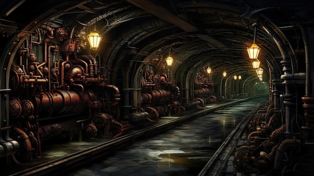 Sistema de metro subterráneo steampunk