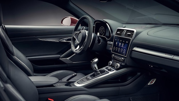 Sistema multimídia de alavanca de mudança de marcha do volante interior do automóvel Assentos do condutor e painel de instrumentos