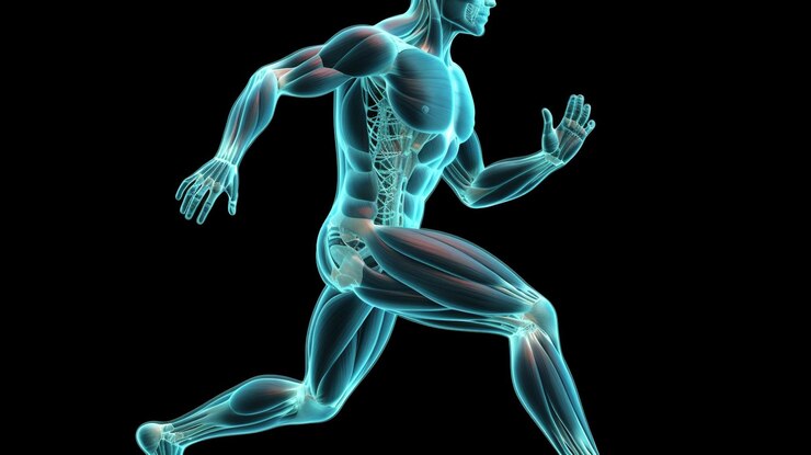 Foto sistema muscular masculino ai generativo colocado contra um conceito de aptidão e vida saudável de fundo