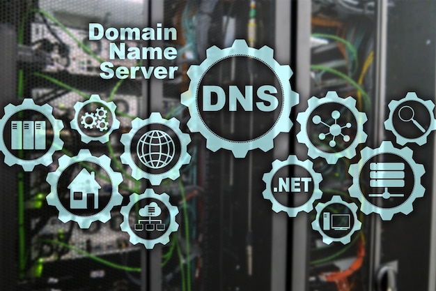 Sistema de nombres de dominio DNS Red Comunicación web Internet y concepto de tecnología digital