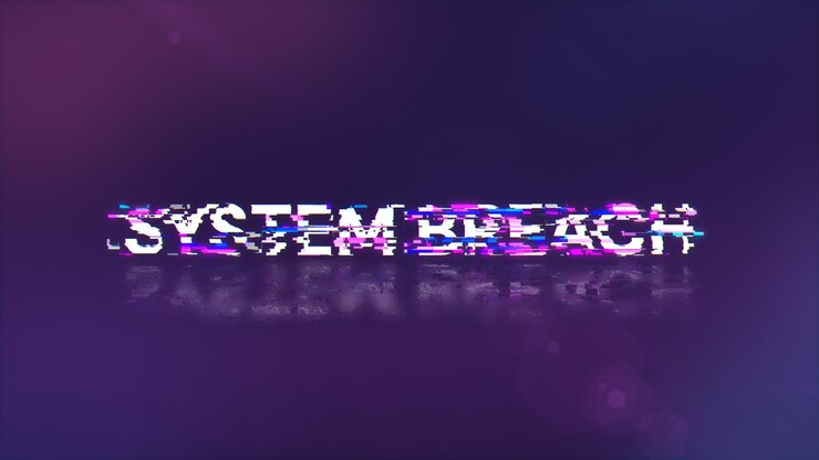 Foto sistema de renderización 3d violación de texto con efectos de pantalla de fallas tecnológicas