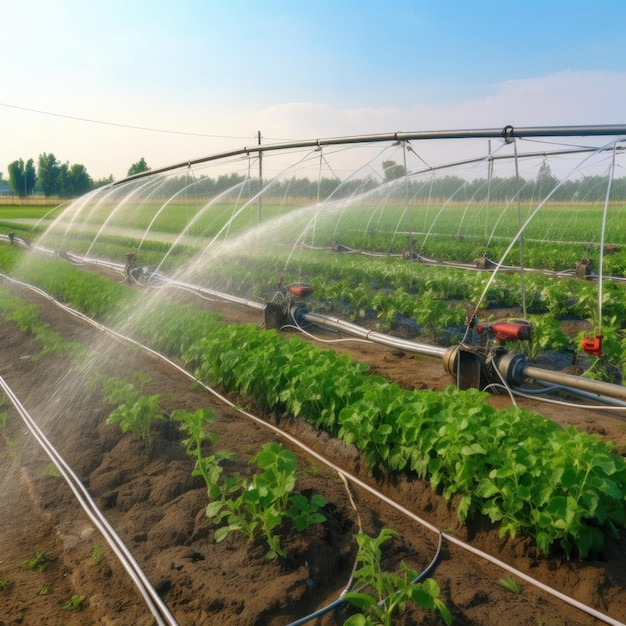 Foto sistema de riego en riego funcional de plantas agrícolas ilustración ai generativo