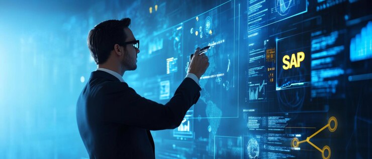 Foto sistema sap para soluciones empresariales integradas visualización holográfica por analista de negocios