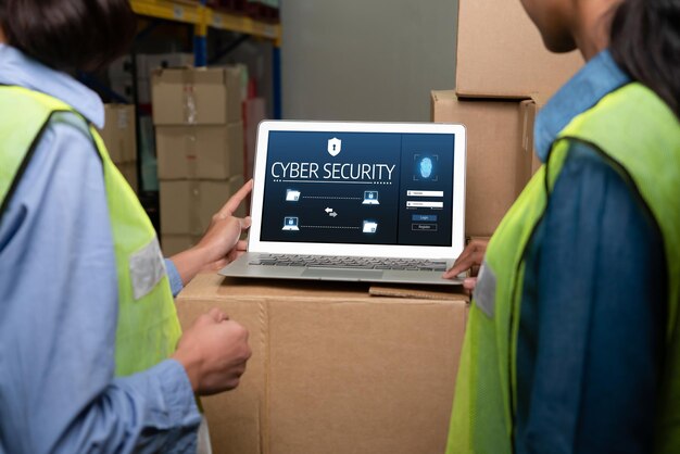 El sistema de seguridad cibernética en la pantalla de la computadora protege la información privada cómodamente