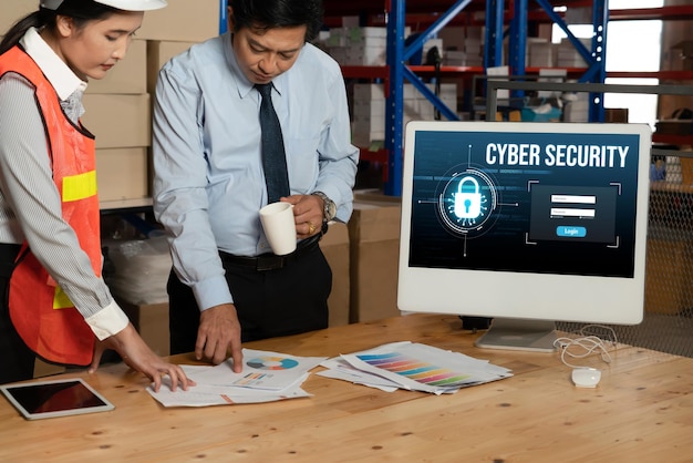 El sistema de seguridad cibernética en la pantalla de la computadora protege la información privada cómodamente
