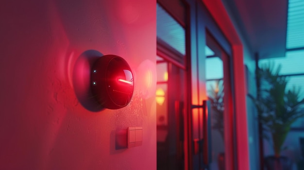 Foto sistema de seguridad doméstica inteligente luminaria roja lado del edificio
