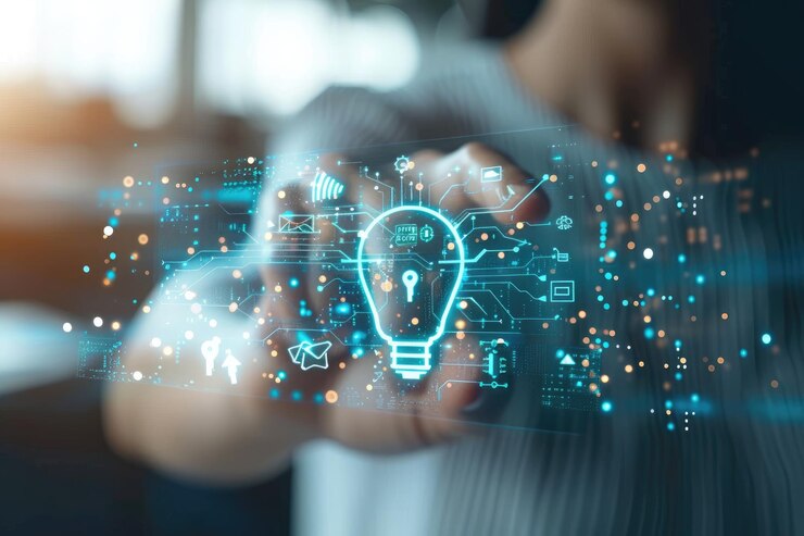 Sistema de seguridad de IA futurista que muestra el icono AI que muestra el sistema de seguridad