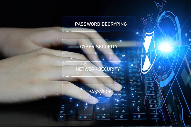 Sistema de seguridad con tecnología de bloqueo de escudo cibernético con teclado Enlace digital Seguridad cibernética con tecnología avanzada