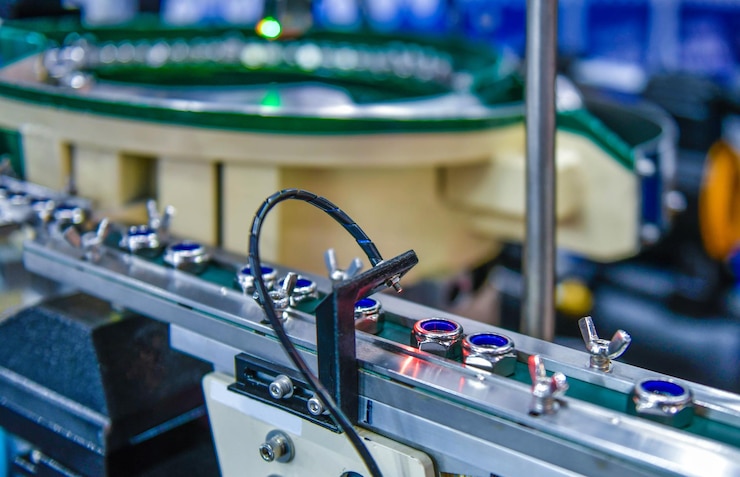 Foto sistema de visión automática para tuercas de inspección en línea de productos industriales