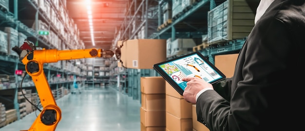 Sistemas de brazos robóticos inteligentes para tecnología digital innovadora de almacenes y fábricas